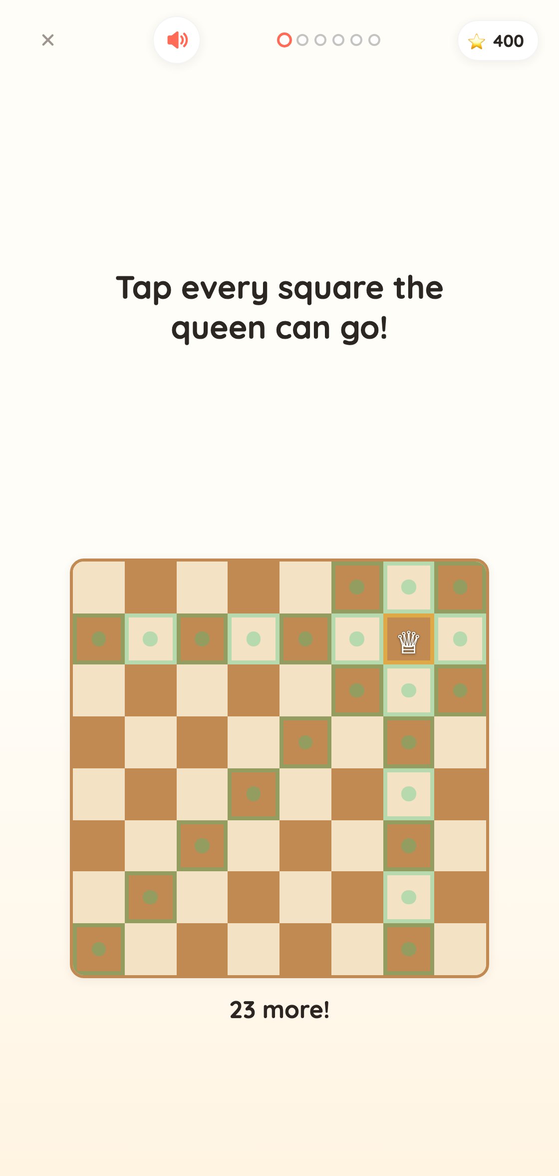 A Chess round: tap every square the queen can move to