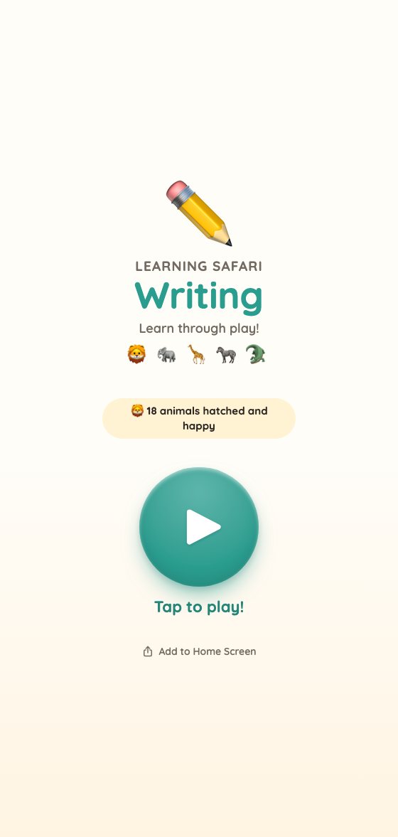 Learning Safari Writing app, in teal